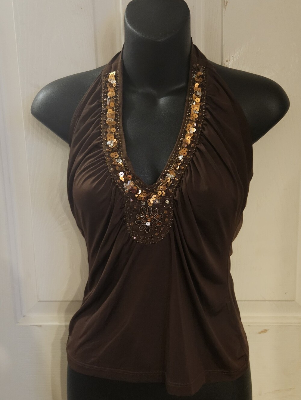 Embellished Vintage Brown Halter Camisole By Georgiou